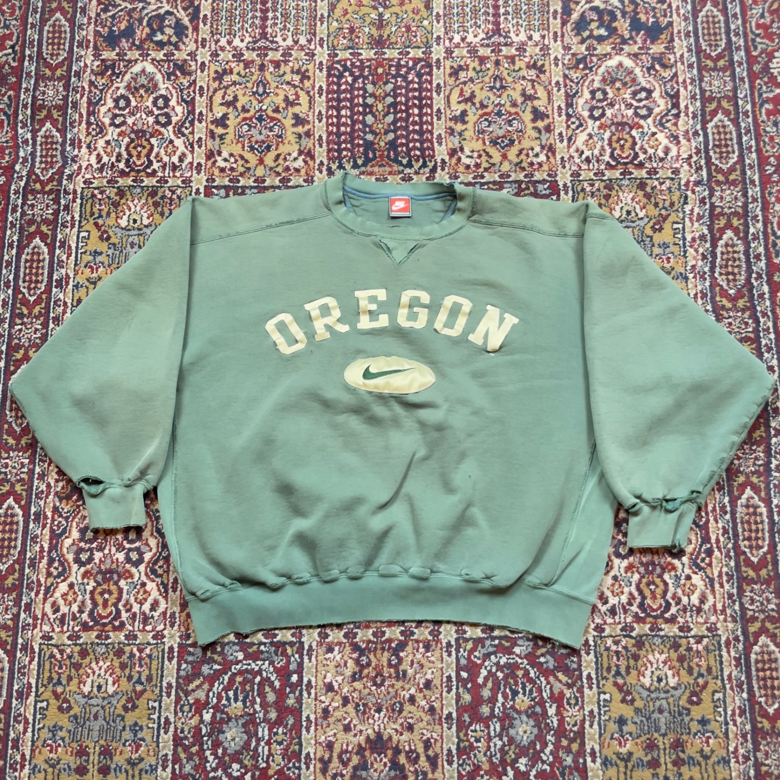 Vtg 80s 90s Nike Oregon Ducks Thrash Center Swoosh Patch Sweatshirt Green M Usa